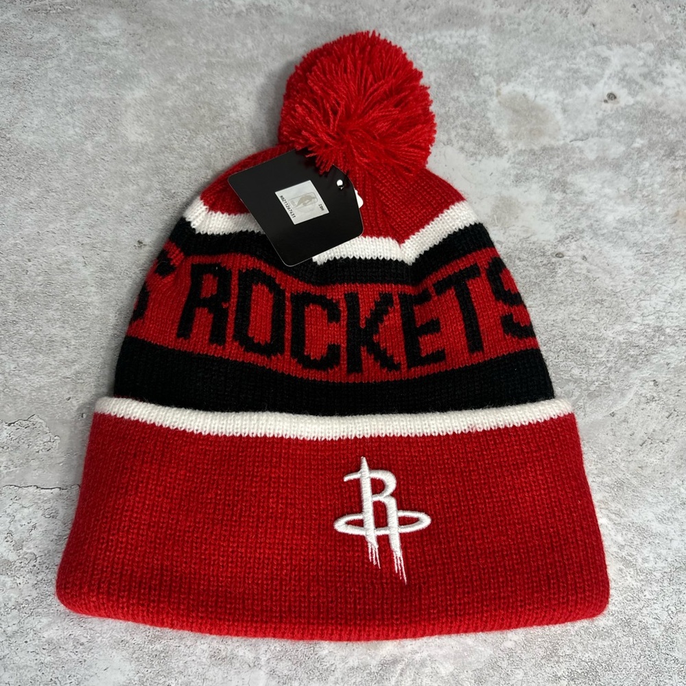 Houston Rockets NBA Mens Pom‎ Beanie - Red and Black NWT